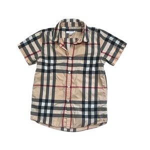 Burberry Beige Black White Plaid Button-Down Shirt